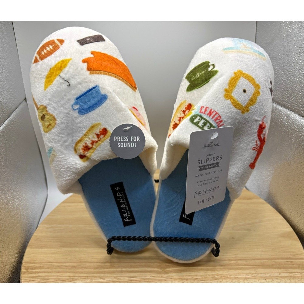 Hallmark Friends TV Show Slippers Women Size 10 L/XL With Sound White PL1038